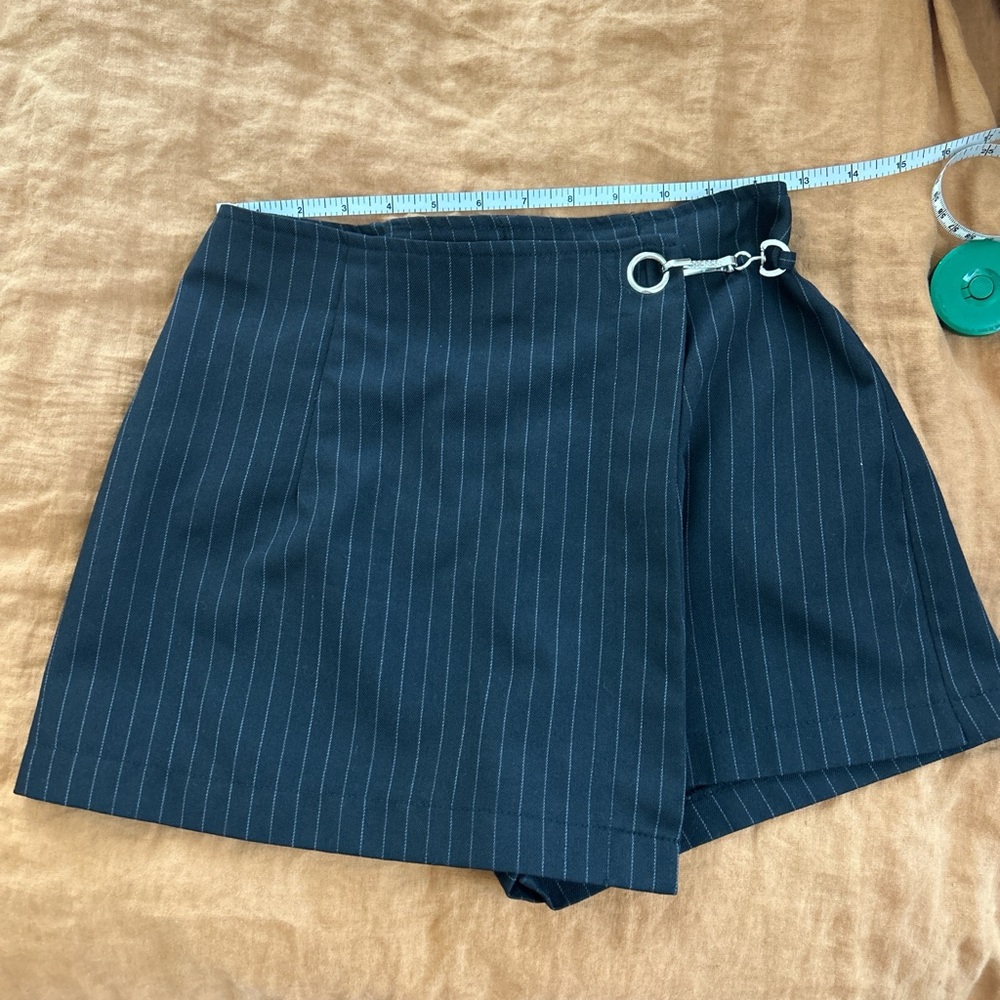 Black Pinstripe Wrap Skirt